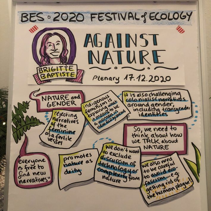 A poster featuring the highlights of a keynote speech by Brigitte Baptiste at the 2022 BES Annual Meeting