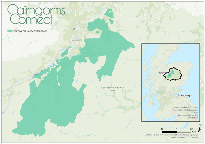 A map of the areas controlled by the Cairngorms Connect Partnership, where they use deer culling to regenerate native woodlands